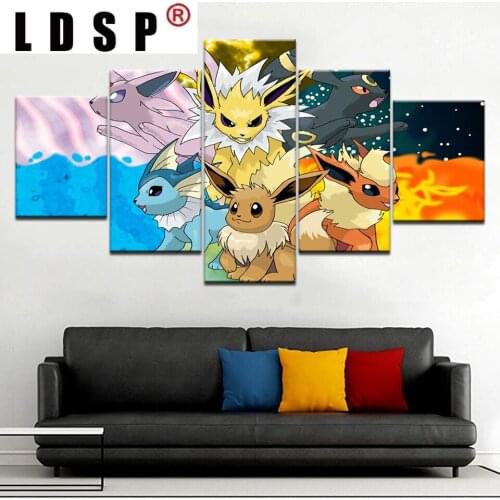 LDSP 5 panel HD printed oil painting cartoon Pokemon poster canvas wall art pictures for living room decor Spectacular