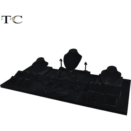 MDF Board Black Velvet Jewelry Diplay Stand Necklace Holder Ring Showed Jewellery Window Showcase 110*50*23cm