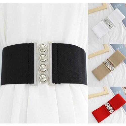 Fashion Womens Retro Width Belt Metal Elastic Waistband Stretch Buckle Girls Waistband Waist Seal for Women Dress Accessories