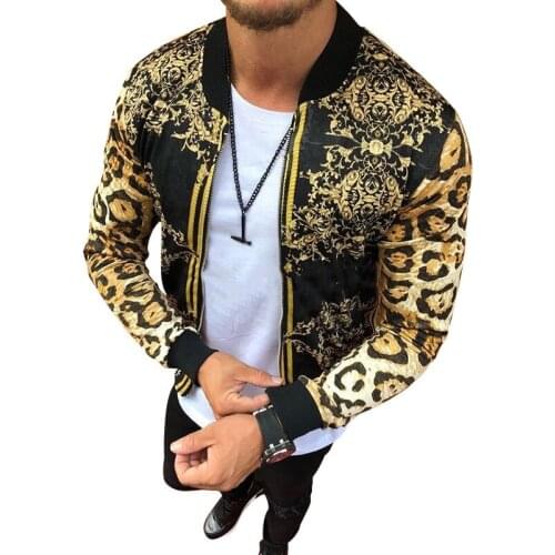 Fashion Mens Jacket Leopard Print Slim Fit Trend Coat Tops Male Autumn and Winter Casual Jackets Long Sleeves Outwear 2021 New