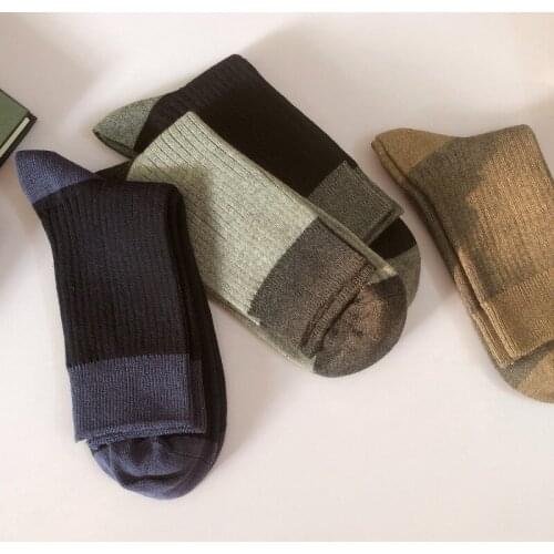Mens color contrast cotton socks simple Japanese autumn and winter