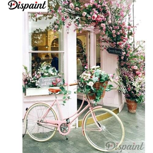 Dispaint 5D Diy Diamond Painting Cross Stitch"Bicycle flower scenery"Home Decor Full Rhinestones Inlay Diamond Embroidery A27108