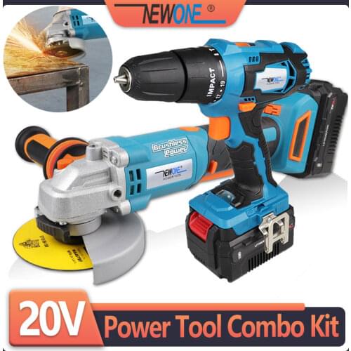 NEWONE 20V MAX Power Tool Combo Kit Brushless Angle Grinder Cordless Impact Drill/Screwdriver with Lithium Battery