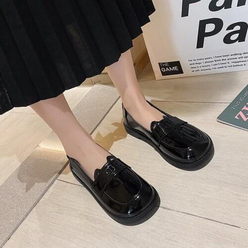 New Solid Leather Oxford Shoes for Women Shoes Woman Slip on Platform Shoes Women Round Toe Heels Casual Shoes Plus Size