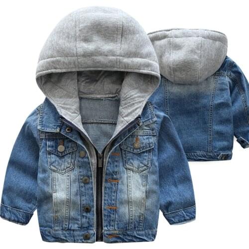 Baby boy clothes baby boy spring and autumn denim jacket boy cardigan hooded fashion casual sports denim jacket