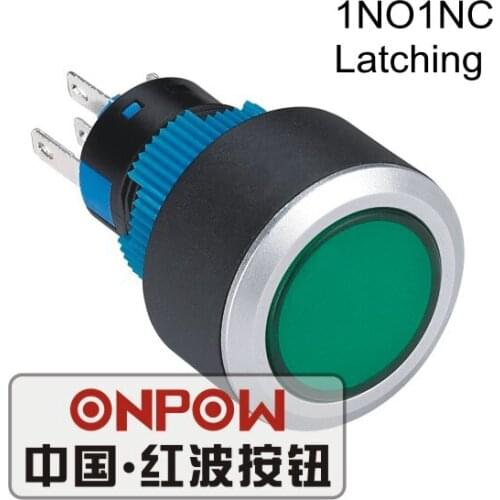 ONPOW 22mm Latching 1NO1NC LED illuminated Plastic push button switch (LAS1-AWY-11Z/G/12V) CE, UL, ROHS