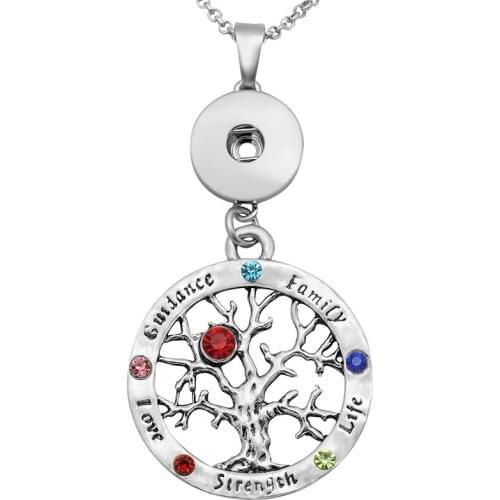 XL0131 New Fashion Silver color/Golden Hollow Family Tree rhinestone pendant snap necklace fit 18mm snap buttons snap jewelry