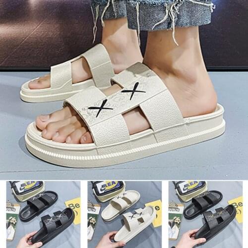 High Quality Summer Mens Round Head Open Toe Thick Sole Slippers Fashion Solid Color Casual Print Sandals Men Soft slippers