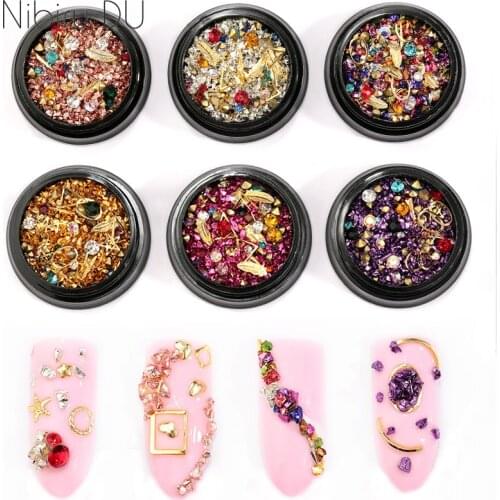 1 Box Colorful Rock Nail Art Decorations Mixed Metal Rivet Rhinestones For Nails 3D Crystal Stones DIY Design Manicure Diamonds