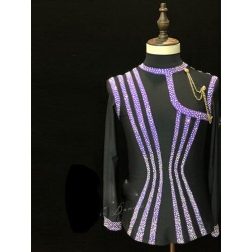 Latin Dance Top Male Cha Cha Rumba Samba Tango Salsa Dancing Shirts Men Rhinestone Custom Competition Stage Clothing DNV12703