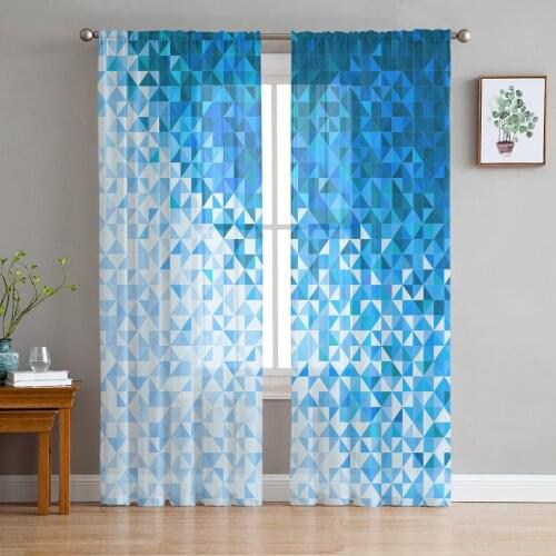 Blue Disco Mosaic Texture Window Treatment Tulle Modern Sheer Curtains for Kitchen Living Room the Bedroom Curtains Decoration
