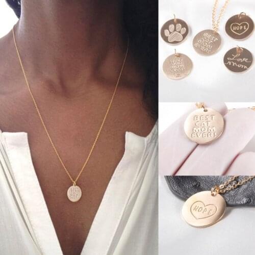 Unique Pet Cat Mom Necklace 18mm Disc Animal Love Gold Brush Stainless Steel Symbol Jewelrys