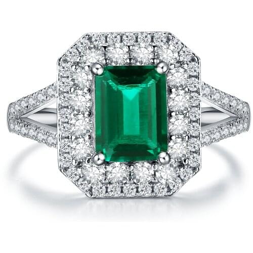 VVS D color ladies 18K gold 750 round synthetic emerald 2 carats diamond ring