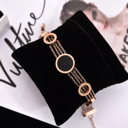YUN RUO Fashion Black Round Roman Number Bracelet Woman Gift Rose Gold Color Titanium Steel Jewelry Never Fade Drop shopping
