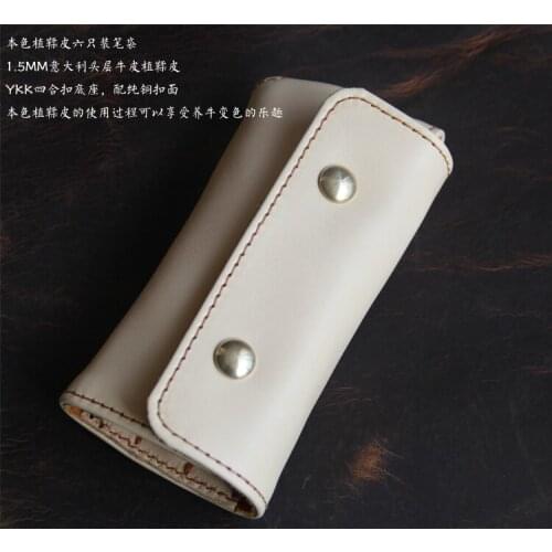 Hot sales 6 Holes Top cowhide Genuine Leather Creative Business office Pencil Case Pen Bag Cute Stationery accessories 1275D