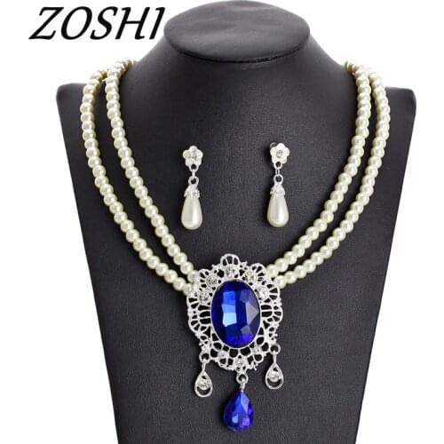 ZOSHI 2019 Imitation pearls Bridal Jewelry sets for Women Silver Color Rhinestone Necklace earring Sets Wedding Bridal Jewelry