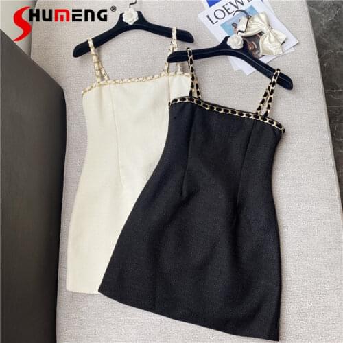 2021 Summer New European Metal Chain Woven Waist Slim Strap Dress for Women
