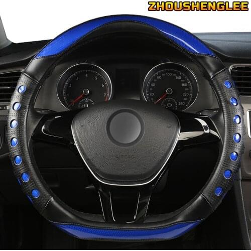 ZHOUSHENGLEE Microfiber Leather Car Steering Wheel Cover For Jaguar XF XE F Pace XJ X-type Ruitar E Pace Emblem S-type