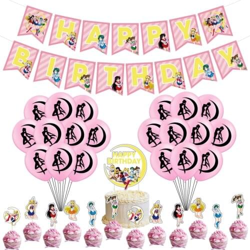 1set Sailored Moon Latex Balloons Flag Cute Princess Ballons Beautiful Girl Hero Baby Shower Cake Topper Birthday Party Decor