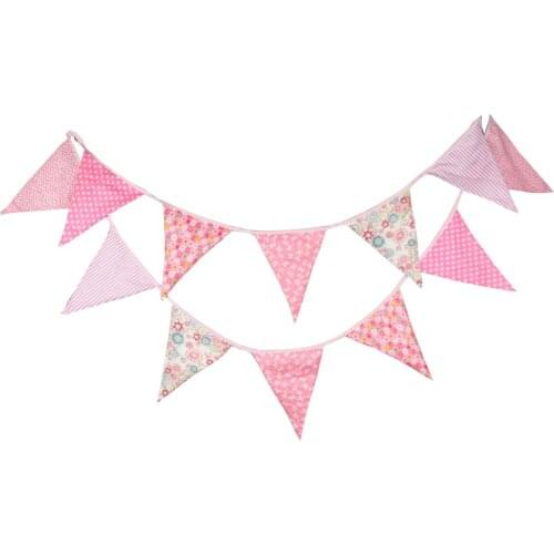 1pcs 3.6M Cotton Fabric Bunting Banners Pink Printed Flower Girl Baby Birthday Party Decoration Pennant Wedding Supplies Decor