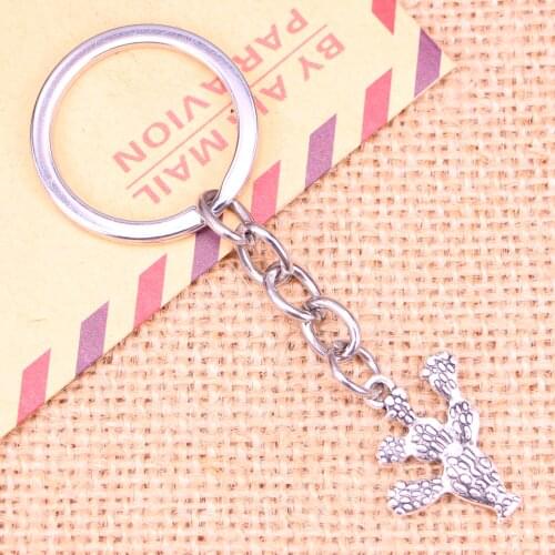 20pcs New Fashion Keychain 23x20mm cactus desert Pendants DIY Men Jewelry Car Key Chain Ring Holder Souvenir For Gift