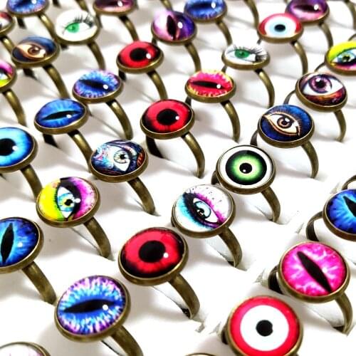30pcs Multi-design Mix Women Devil Eye Cool Ring Size Adjustable Bronze Girls Gothic Demon Evil Eye Rings Vintage Female Jewelry