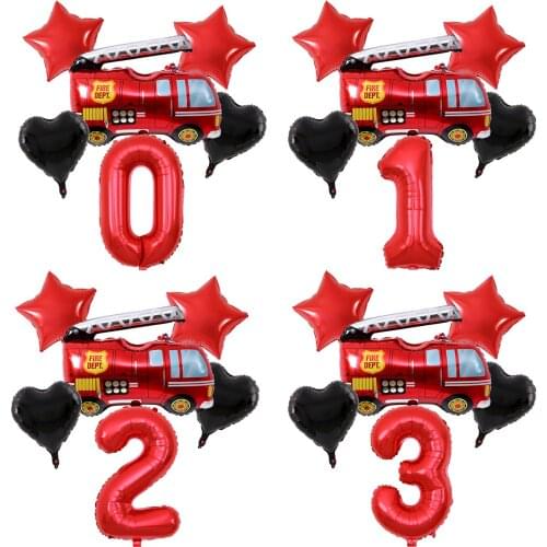32inch 6pcs Red Digital Fireman Foil number Balloons set Happy Birthday Party Decorations Fire Truck Baby Shower Party Globos