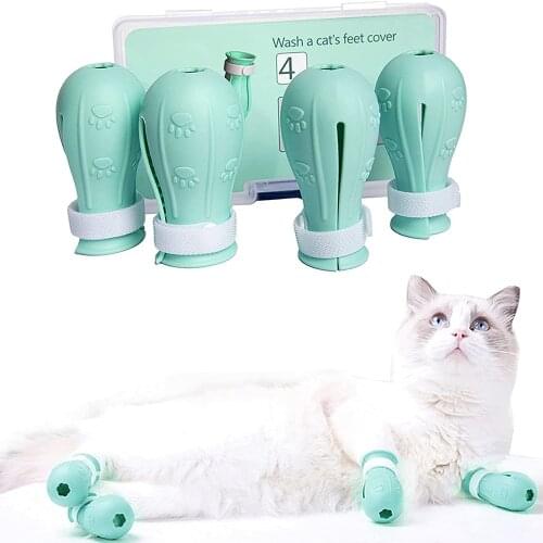4pcs Anti-biting Bath Washing Cat Claw Cover Cut Nails Foot Cover Pet Paw Protector Anti-Scratch Cat Shoes Boots Adjustable