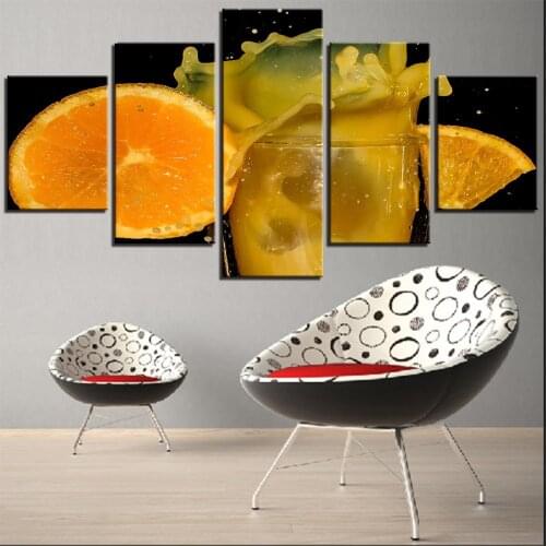 5 Pieces Oranges Canvas Painting Juice Posters Pictures Drink Wallpaper For Home Kitchen Restaurant Shop Decor Yummy Water