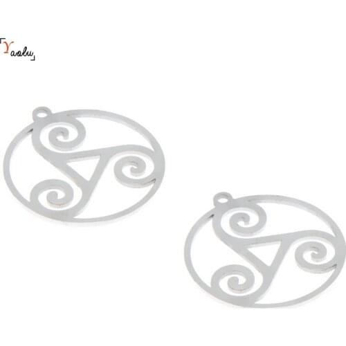 5pcs/lot Triple Spiral Symbol charm Triskele Emblem Amulet Stainless steel pendant 26mm