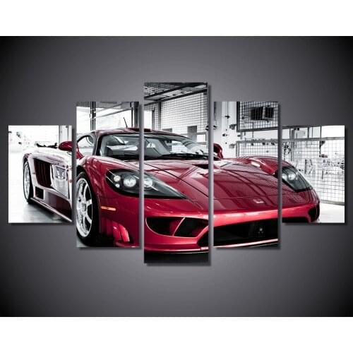 5 Pieces Luxury Flashy Red Sports Car Paintings Modern Home Decor Modular Poster Wall Art Pictures Frame HD Printed Canvas