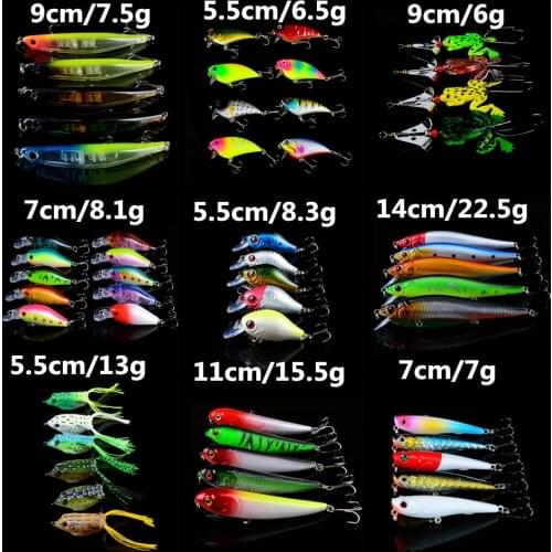 53pcs/lot Fishing Lures Artificial Set Mixed 9 Models Bass Crankbait Wobblers Fishing Tackle 53 Different Colors bait Wholesale