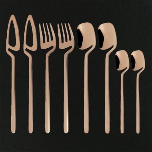 8Pcs Stainless Steel Cutlery Set Kninife Home Fork Dessert Spoon Tableware Rose Gold Dinnerware Set Kitchen Silverware Set