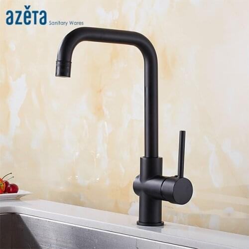 Azeta Free Shipping Kitchen Tap 360 Rotate Black Kitchen Faucet Deck Mounted Kitchen Faucet Single Handle Kitchen Mixer AT2908B