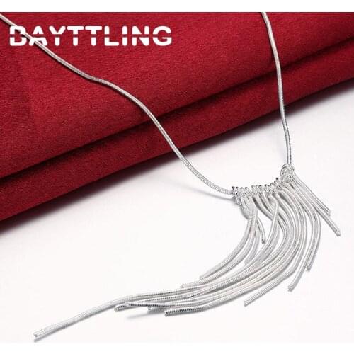 BAYTTLING 925 Sterling Silver Wicker Tassel Pendant 18 Inch Snake Chain Necklace For Woman Charm Engagement Party Jewelry Gift