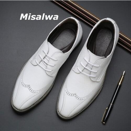 Misalwa White Brogue Men Casual Formal Shoes Dropshipping 37 to 48 Size Oxford PU Leather Dress Shoes Party Gentleman British