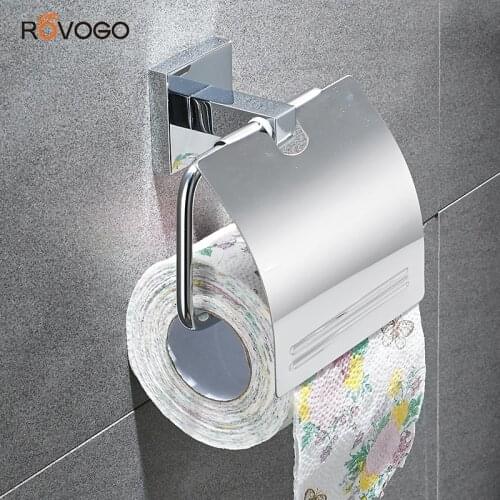 ROVOGO Bathroom Toilet Paper Holder with Cover Dispenser Wall Mount, Storage Dust Proof Single Toilet Paper Roller Holder