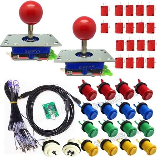 DIY Arcade parts Bundles kit With 18pcs happp push buttons/ joysticks/ 2 in 1/ 2 player USB to Jamme for raspberry pi 3/ MAME