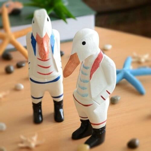 Animal Decoration Statue Duck Figurines Home Decoration Accessories Wooden Ornaments Crafts 2 Pieces/set
