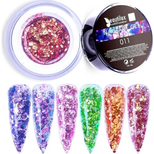 Beautilux Nail Art Bing Nail Gel Polish Holographic Mermaid Sequins Gels Lacquer UV LED Gloss Glitter Winter Gel Varnish 10g