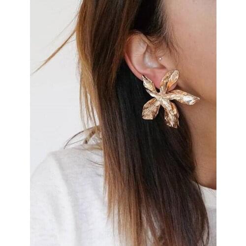 HuaTang Punk Metal Big Flower Earrings for Women Fashion Gold Silver Color Dangler Earring 2019 Party Gift Jewelry Pendientes