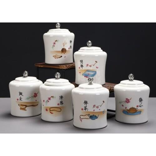 Ceramic Tea Cans Sealed And Hanging Storage Small Moisture-Proof Porcelain Jar Tea Packaging Boxes Zen Teaset Household Jar