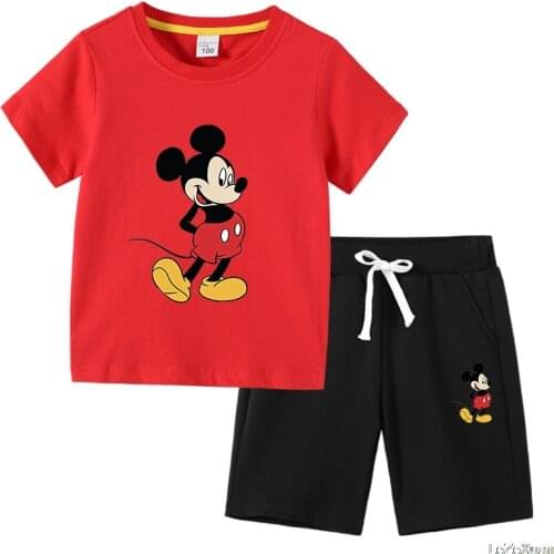 Disney Mickey kids clothes set boys Summer Children Clothing T Shirt+Shorts 2 PCS Sets toddler Baby Girls cartoon sport suits