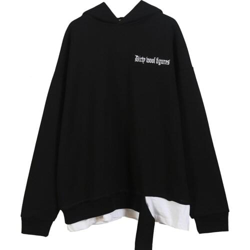 LACIBLE Fake Two Pieces Hoodie Sweatshirt Men Harajuku Hoodie Oversize Winter Cotton Hooded Pullover Black Unisex 2021SS Tops