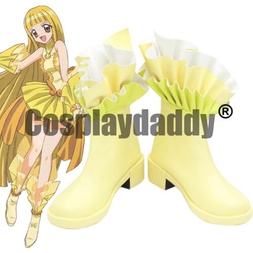 Mermaid Melody: Pichi Pichi Pitch Yellow Pearl Mermaid Princess Coco Idol Form Ver. Cosplay Shoes Ruffle Boots X002