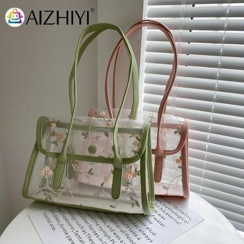 New Mini Shoulder Bags Transparent PVC Lace Flower Jelly Bag Summer Women Designer Clutch Handbag Purses for Women
