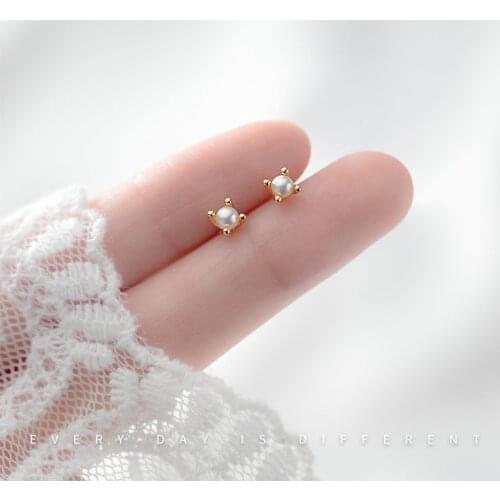 MloveAcc New Arrival Pure 925 Sterling Silver Round Pearl Beads Stud Earrings for Women Wedding Fine Jewelry Gift