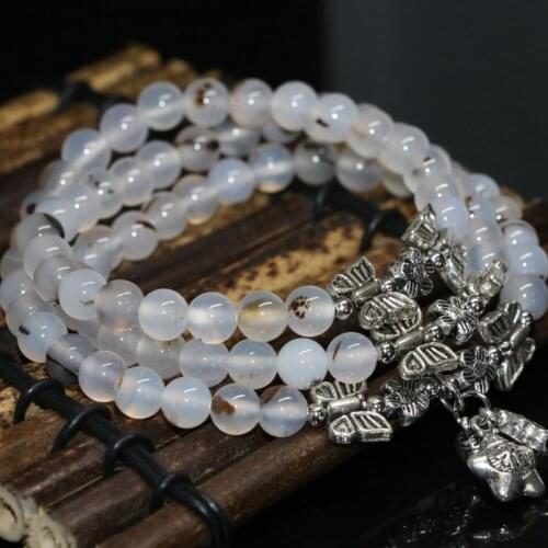 Fashion high quality original multilayer long bracelet natural white dragon agat carnelian onyx 6mm round beads jewelry B2208