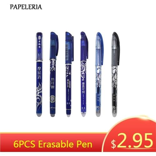 6Pcs/lot Erasable Pen Set Erasable Washable Handle Erasable Pen Refill 0.5mm Blue Black Ink Magic Gel Pens for School Stationery