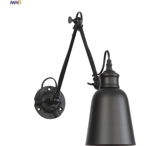 IWHD Loft Style Industrial Wall Light Fixtures Bedroom Cafe Stair Swing Long Arm Vintage Wall Lamp Sconce Apliques Pared LED